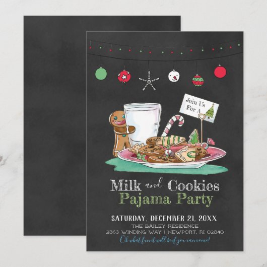 Melk en Koekjes Pyjamafeestje Kaart (Voorkant / Achterkant)