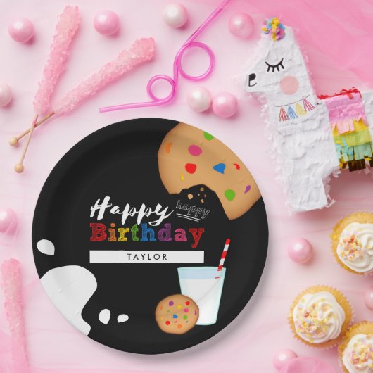 Melk en koekjes Rainbow Happy Birthday Papieren Bordje (Feest)