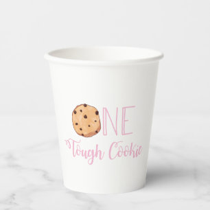 Melk en Koekjes Roze Eén Taai Koekje Verjaardag Papieren Bekers