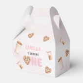 Melk en koekjes Roze eerste verjaardag partij Bedankdoosjes (Voorkant Zijde)
