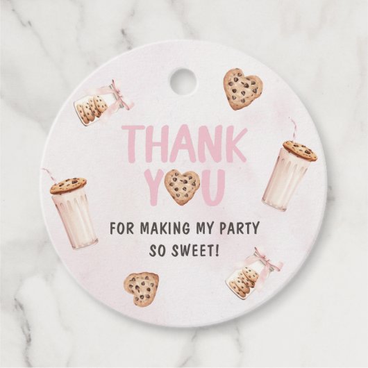 Melk en koekjes Roze eerste verjaardag partij Bedankjes Labels (Voorkant)