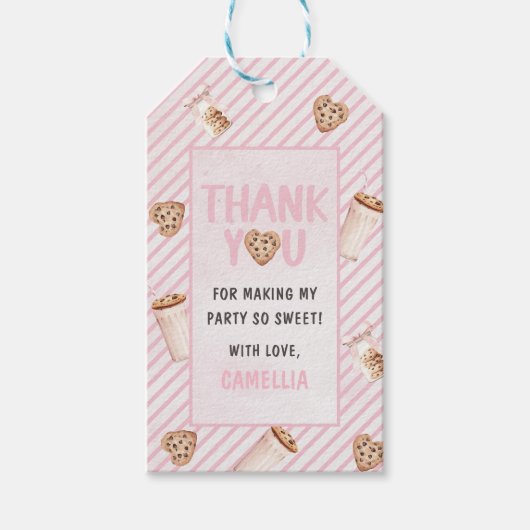 Melk en koekjes Roze eerste verjaardag partij Cadeaulabel (Voorkant)