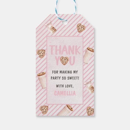 Melk en koekjes Roze eerste verjaardag partij Cadeaulabel (Achterkant)