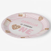 Melk en koekjes Roze eerste verjaardag partij Papieren Bordje (Gekanteld)