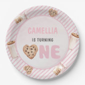 Melk en koekjes Roze eerste verjaardag partij Papieren Bordje (Voorkant)