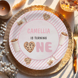 Melk en koekjes Roze eerste verjaardag partij Papieren Bordje