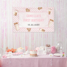 Melk en koekjes Roze eerste verjaardag partij