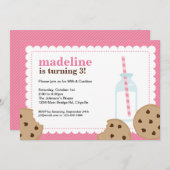 Melk en koekjes Roze en bruin Invite Kaart (Voorkant / Achterkant)