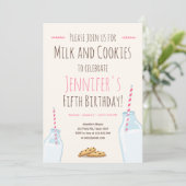 Melk en koekjes Roze Girl Birthday Party Kaart (Staand voorkant)