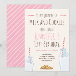 Melk en koekjes Roze Girl Birthday Party Kaart