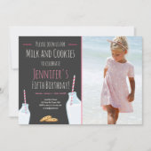 Melk en koekjes roze meisje verjaardagsfeestje kaart (Voorkant)