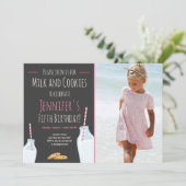 Melk en koekjes roze meisje verjaardagsfeestje kaart (Staand voorkant)