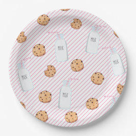 Melk en koekjes Roze strepen Verjaardagsfeestje Papieren Bordje