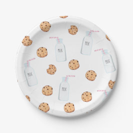 Melk en Koekjes Roze Verjaardag Papieren Bordje
