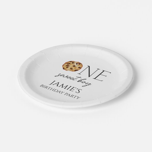 Melk en koekjes Sweet One Boy Verjaardag Papieren Bordje (Gekanteld)