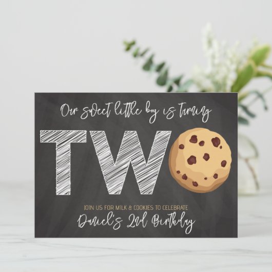 Melk en koekjes "Two Sweet" 2e verjaardag Foto In Kaart (Staand voorkant)