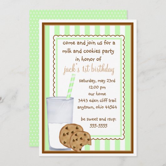 Melk en koekjes, uitnodiging (Voorkant / Achterkant)