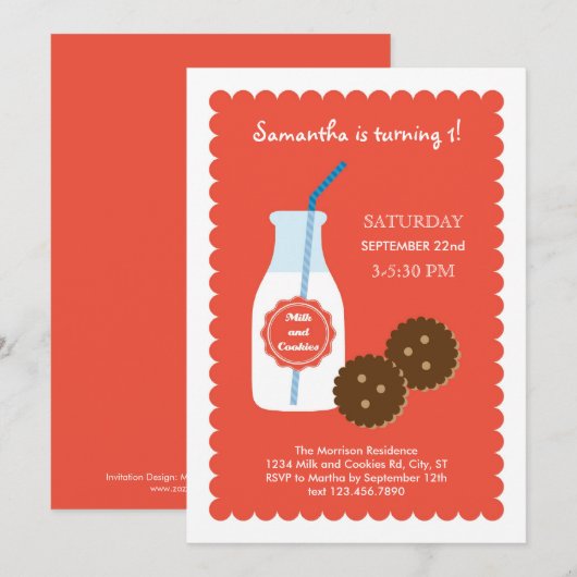 Melk en koekjes, uitnodiging (Voorkant / Achterkant)