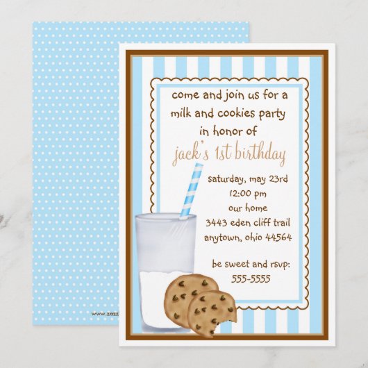 Melk en koekjes, uitnodiging (Voorkant / Achterkant)