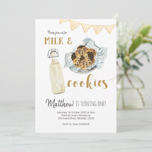 Melk en koekjes Uitnodiging (Staand voorkant)