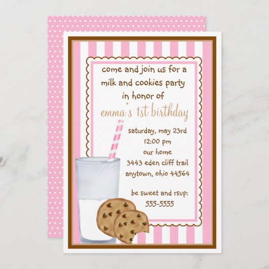 Melk en koekjes, uitnodiging (Voorkant / Achterkant)