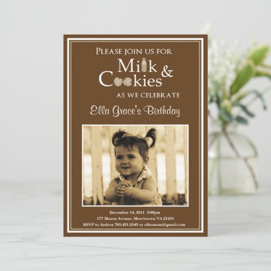 Melk en koekjes uitnodiging van Birthday (Staand voorkant)