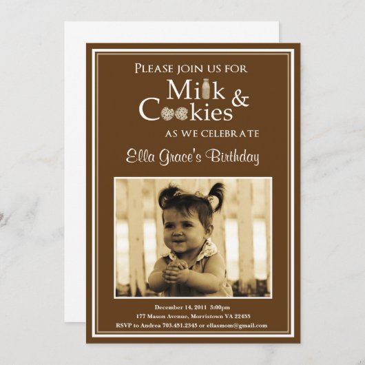 Melk en koekjes uitnodiging van Birthday (Voorkant / Achterkant)