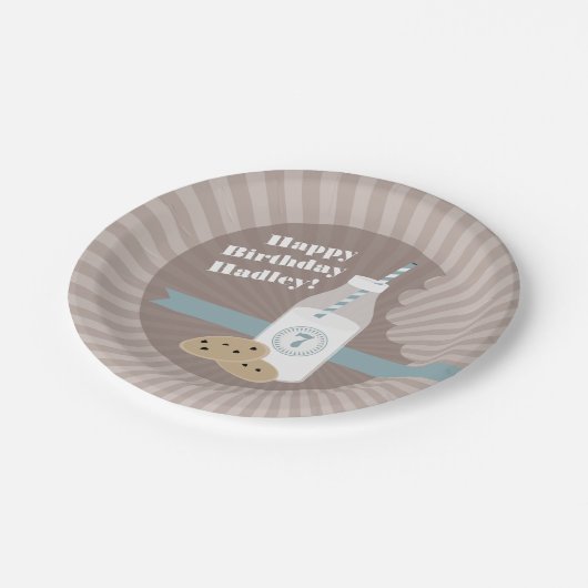 Melk en koekjes van Birthday - Chocolate Chip Blue Papieren Bordje (Gekanteld)