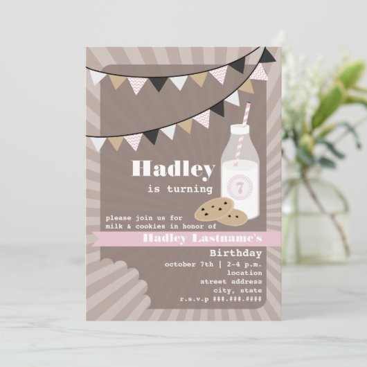 Melk en koekjes van zaterdag - Chocolade Chip Roze Kaart (Staand voorkant)