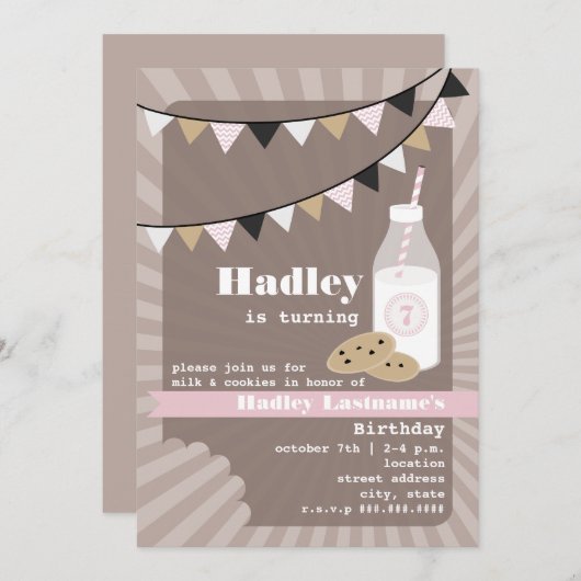 Melk en koekjes van zaterdag - Chocolade Chip Roze Kaart (Voorkant / Achterkant)