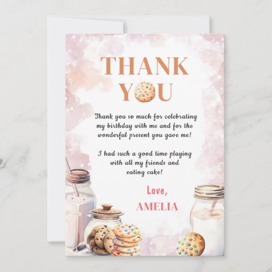 Melk en koekjes verjaardag bedankkaart (Voorkant)