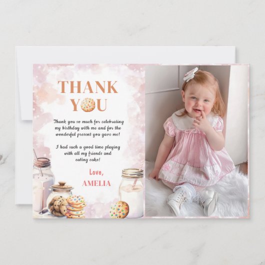 Melk en koekjes verjaardag foto bedankkaart (Voorkant)