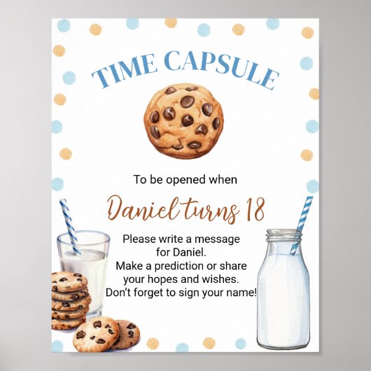 Melk en koekjes Verjaardag Tijd Capsule teken Poster (Voorkant)