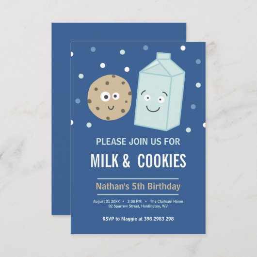 Melk en koekjes verjaardagsfeest kaart (Voorkant / Achterkant)