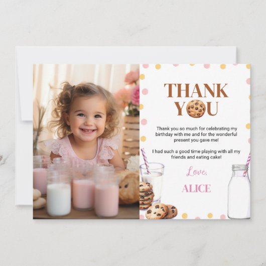 Melk En Koekjes Verjaardagsfoto Bedankkaart (Voorkant)