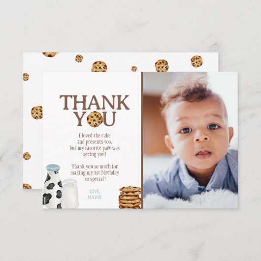 Melk en koekjes Verjaardagsfoto Dank u kaart (Voorkant / Achterkant)
