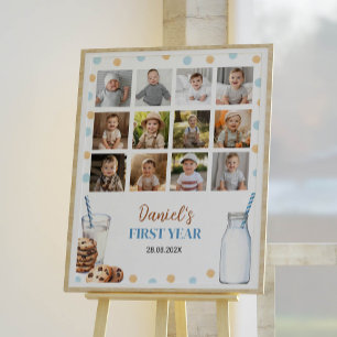 Melk en koekjes Verjaardagsfoto Mijlpaal teken Poster