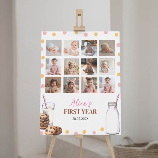 Melk en koekjes Verjaardagsfoto Mijlpaal teken Poster