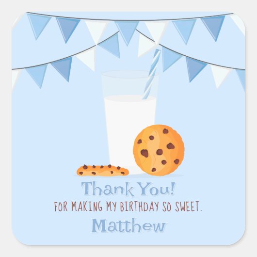 Melk en koekjes vierkante sticker (Voorkant)
