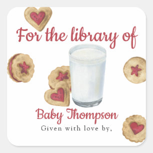 Melk en koekjes voor de bibliotheek van vierkante sticker