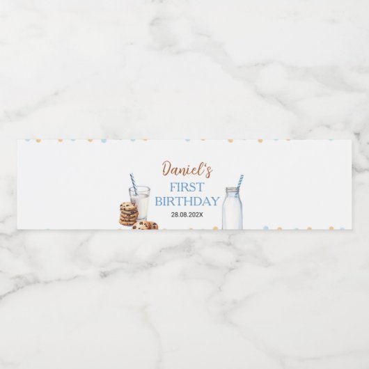 Melk en koekjes Waterfles Etiket Verjaardagsfeest (Enkel label)