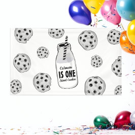Melk en Koekjes Zoete Eén Verjaardagsbanner Spandoek