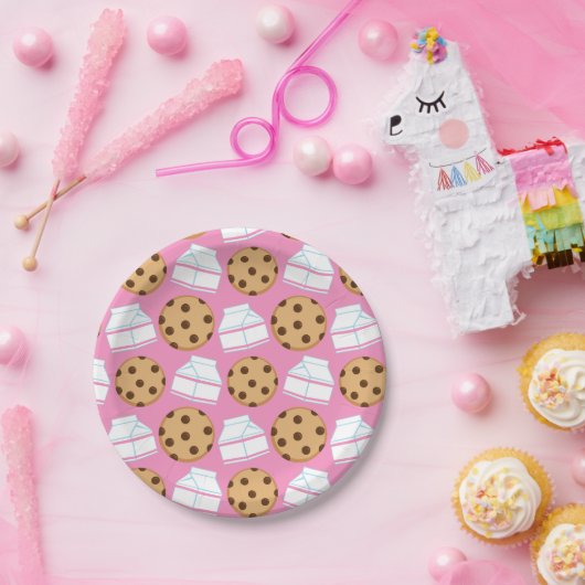 Melk- en koekjespatroon papieren bordje (Feest)