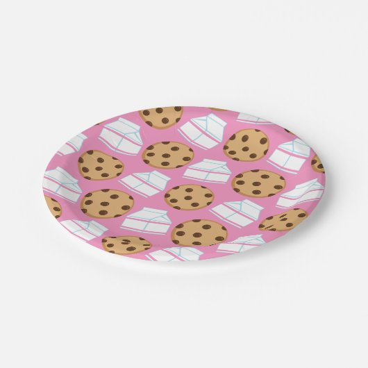 Melk- en koekjespatroon papieren bordje (Gekanteld)
