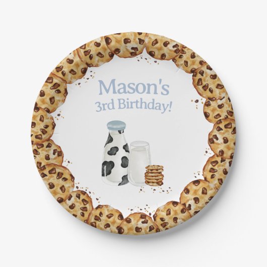 Melk en Koekkruim Blauw Verjaardagsfeesttafel Papieren Bordje (Voorkant)