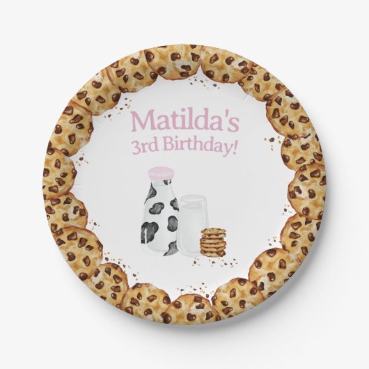 Melk en Koekkruim Roze Verjaardagsfeesttafel Papieren Bordje (Voorkant)