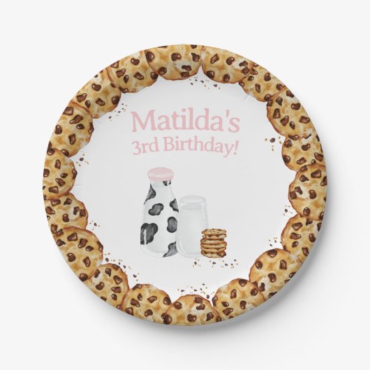 Melk en Koekkruim Roze Verjaardagsfeesttafel Papieren Bordje (Voorkant)
