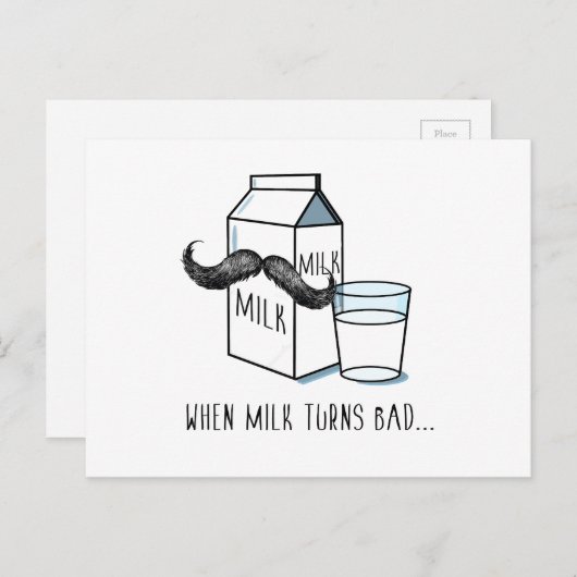 Melk en Mustache Funny Briefkaart (Voorkant / Achterkant)