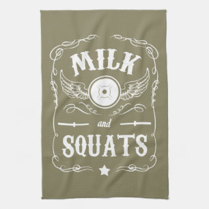 Melk en Squats - "Gewichtheffen" Motivatie Theedoek