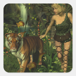 Melk en tijger in de Oerwoud Vierkante Sticker